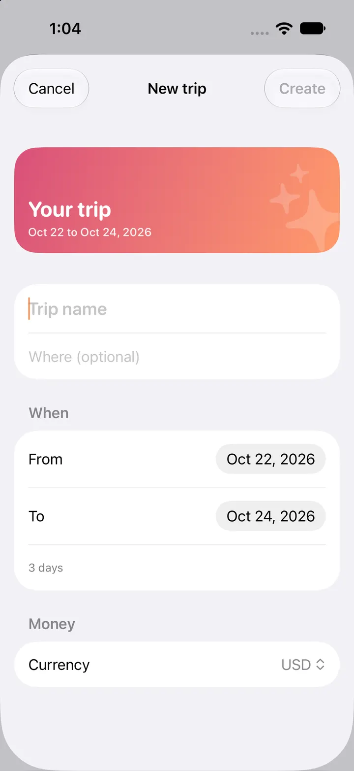 One trip, one screen. The plan screen on iPhone.
